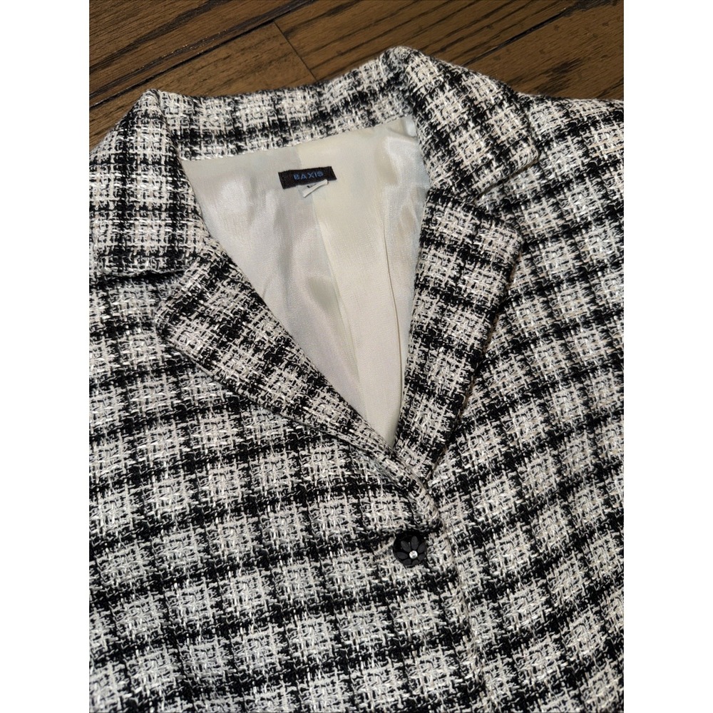 BAXIS Women's Suit Black White Tweed Blazer (L) And Skirt‎ (M) Viscose Lined